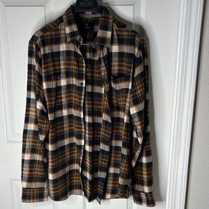 Men's Plaid Flannel Button-Up Shirt Black, White & Mustard Size L